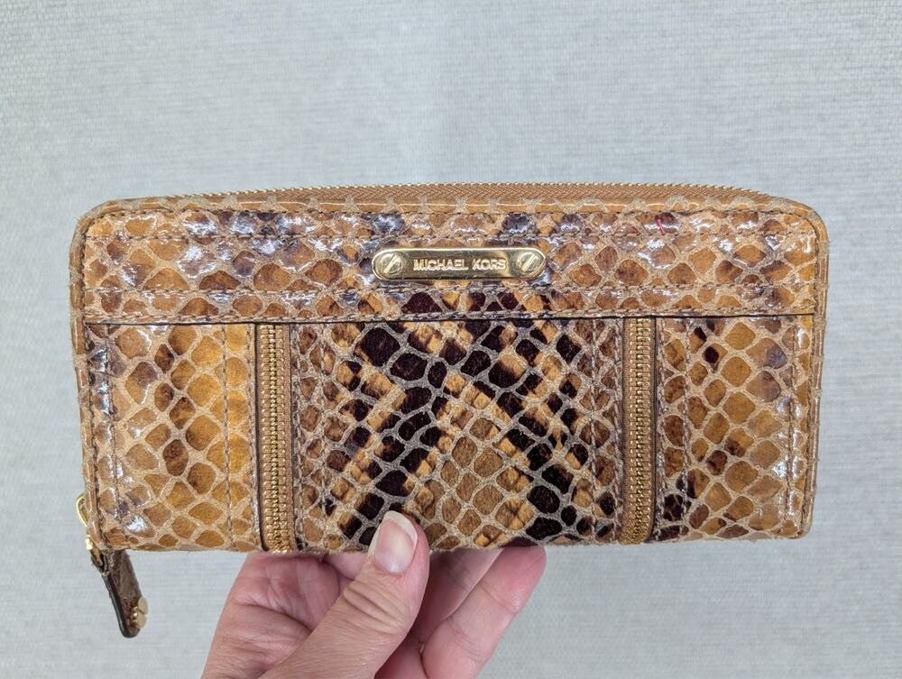 Michael Kors Moxley Python Embossed Leather Wallet Clutch